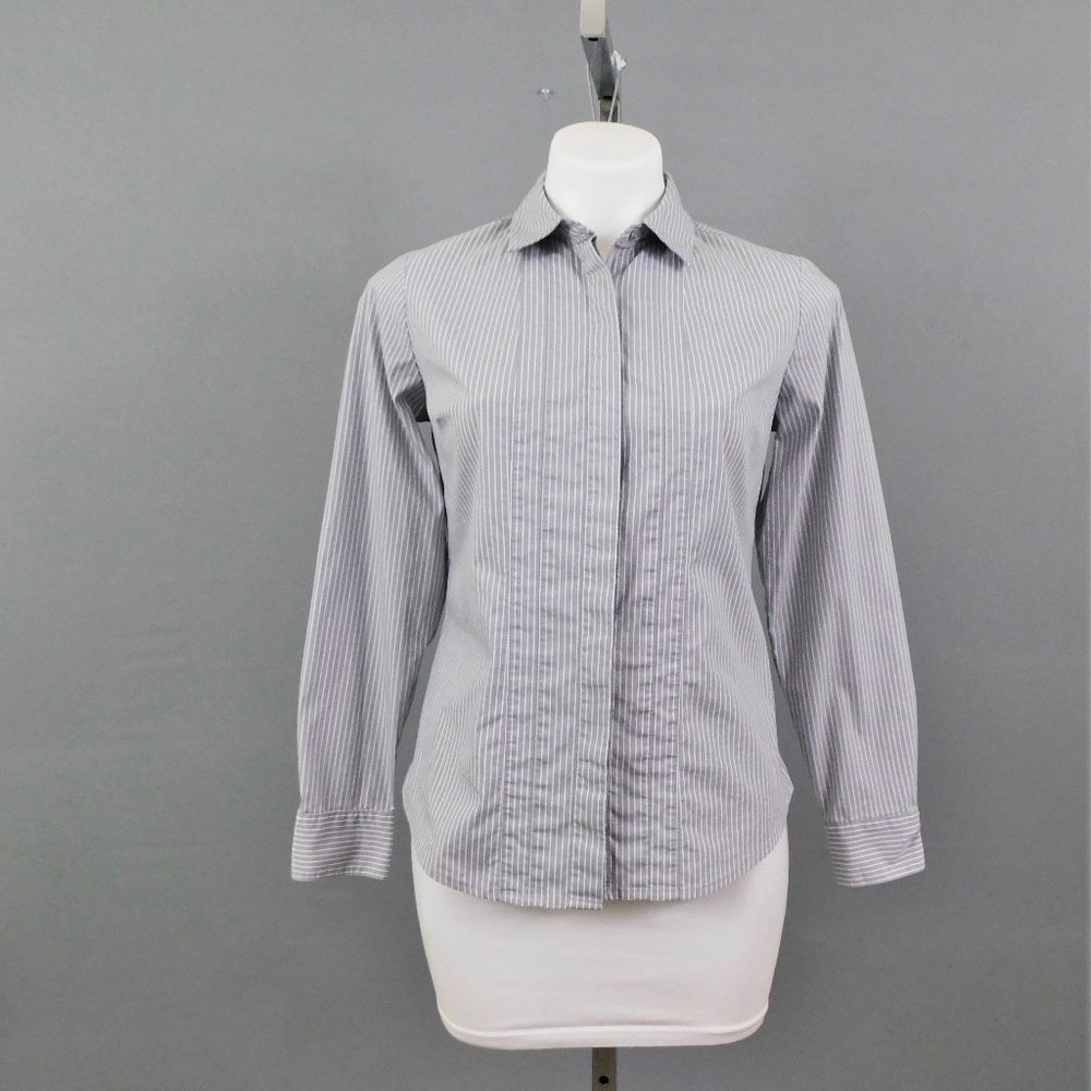 Worthington Women Shirt Gray Stripe PS